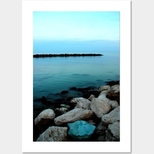 Transparent Adriatic sea with white black and blue stones Posters and Art